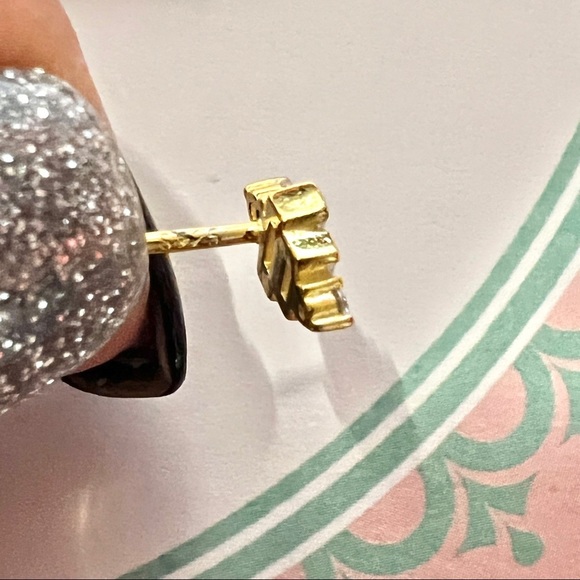 North South Baguette and Round Crystal CZ 18k Gold Plated Pierced Earring 1pc - Picture 3 of 5